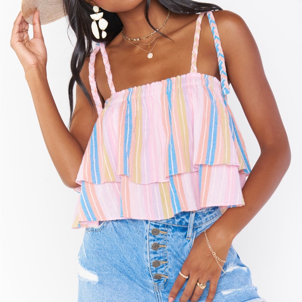 Show me your mumu Klum Ruffle Top stripe size large stripe colorful